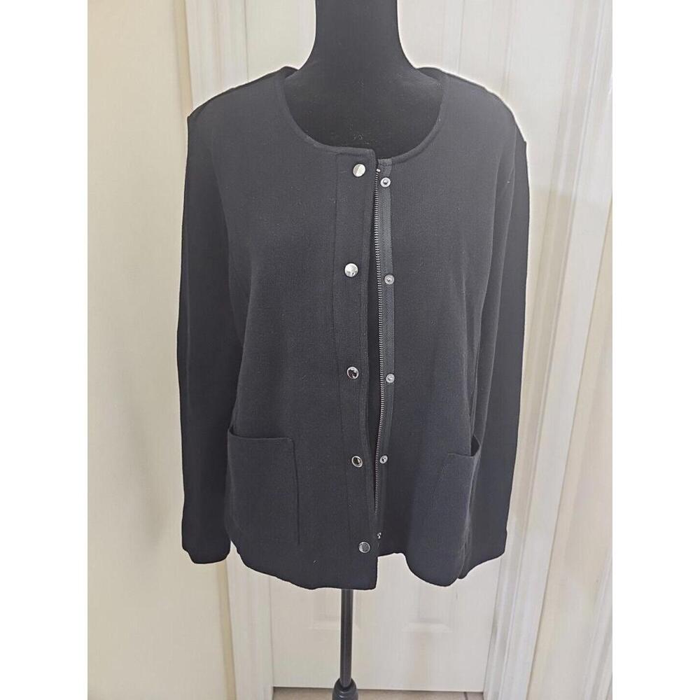 Women's Heavy Knit Cardigan XL Black Button Zip Front‎